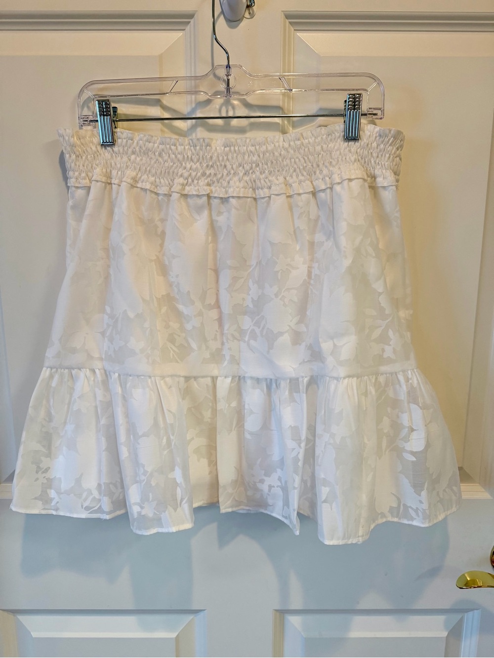 Amanda Uprichard White Floral Tiered Smocked-Waist Skirt